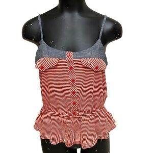 Kirra Red and White Striped Peplum Tank Top